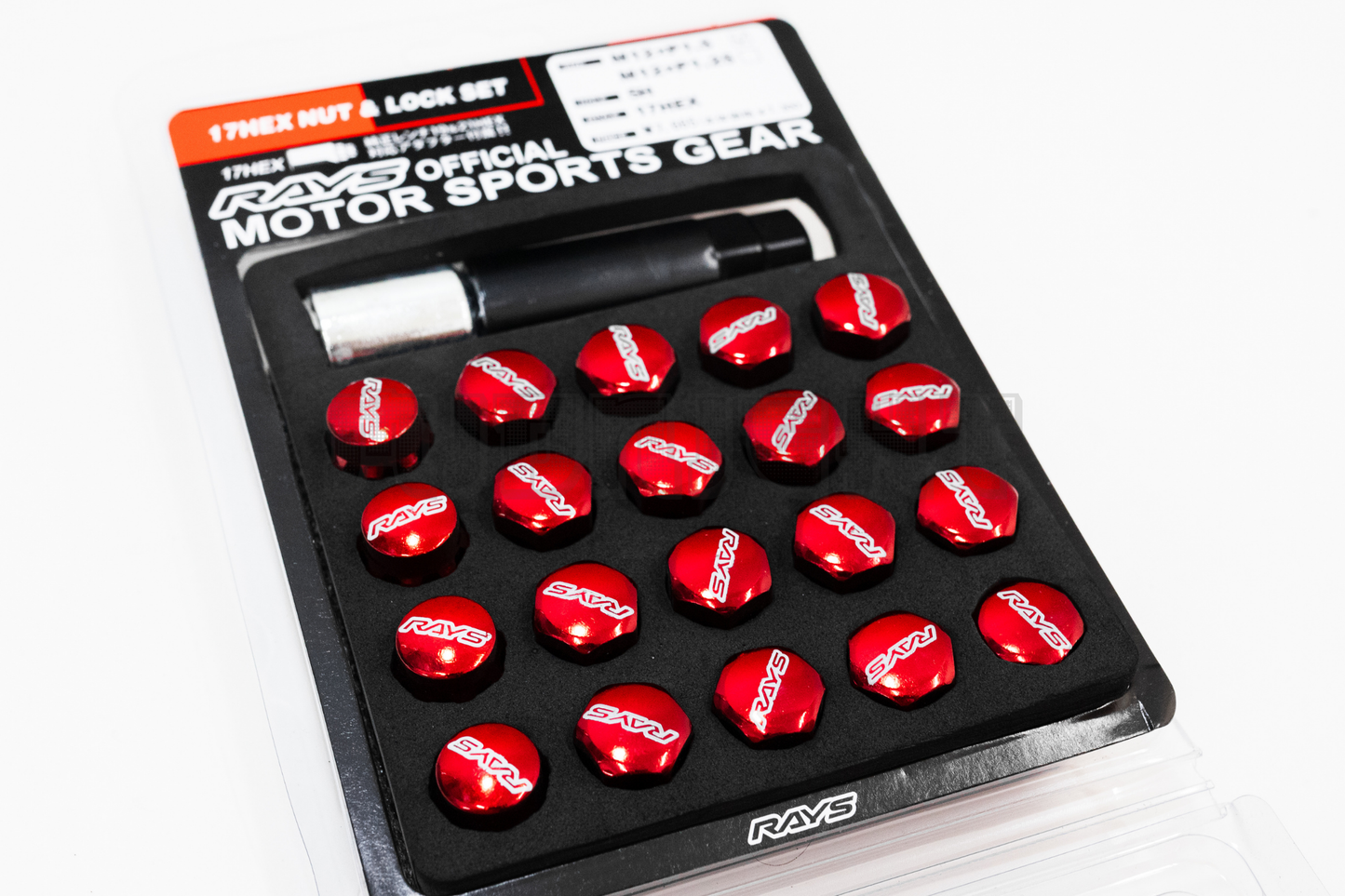 Rays 17 HEX Style Red Racing Composite Formula Hexagon Lug Nut & Lock Set M12xP1.25 / M12x1.5