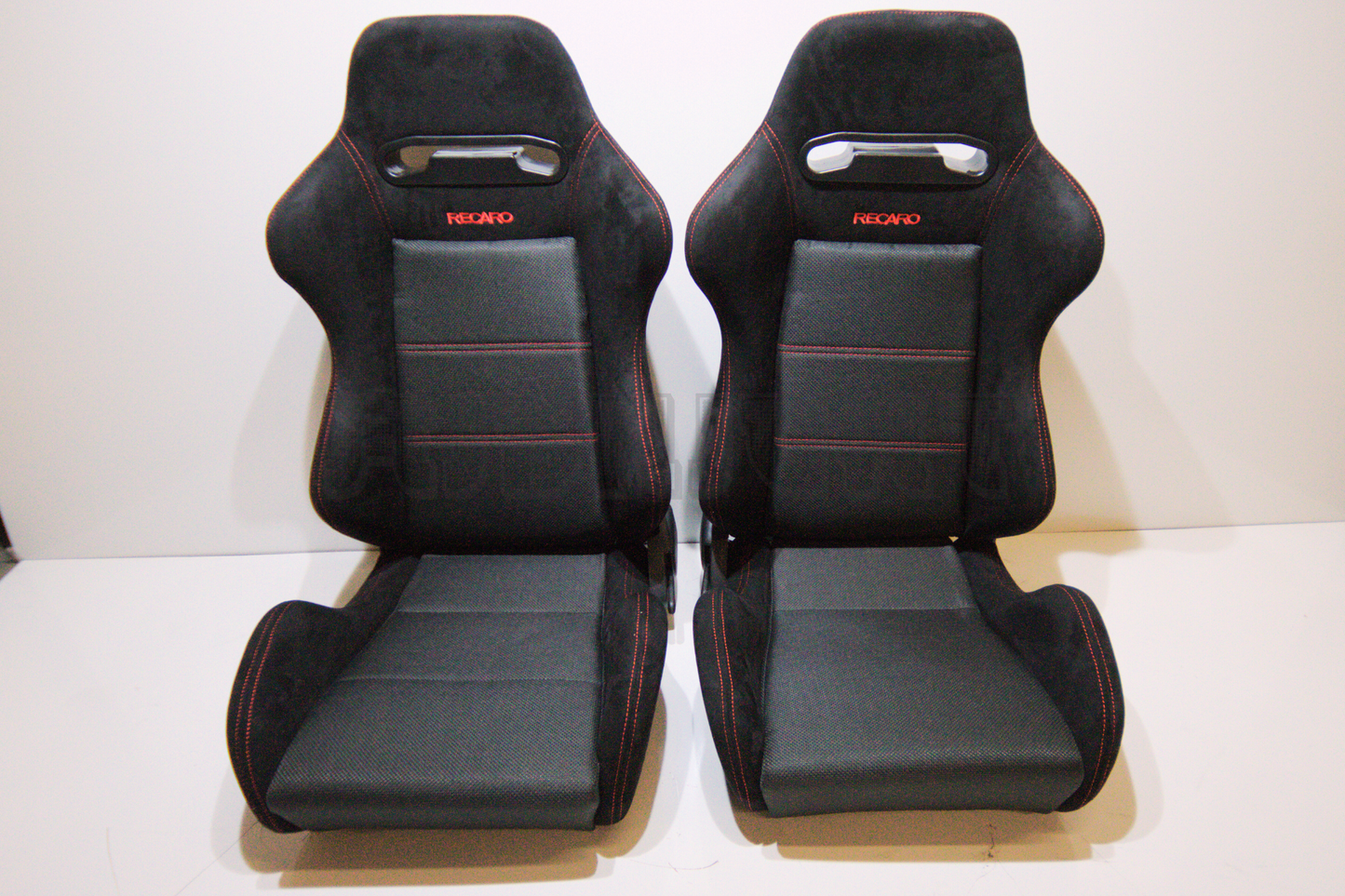 Recaro SR3 Style Black Suede Alcantara Red Stitch Reclinable Bucket Seat