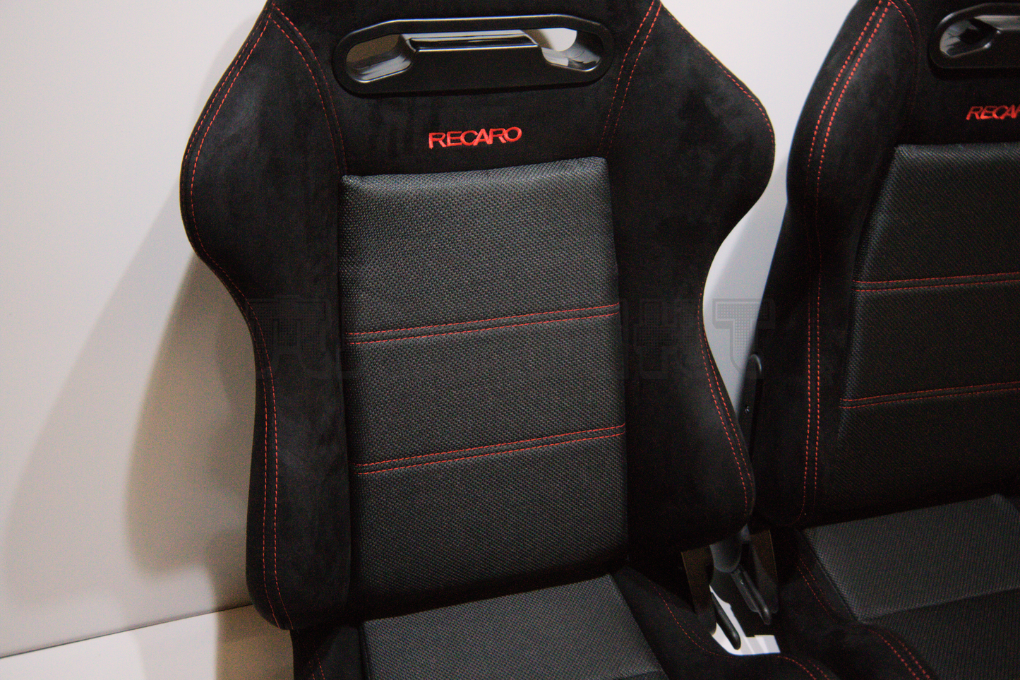 Recaro SR3 Style Black Suede Alcantara Red Stitch Reclinable Bucket Seat