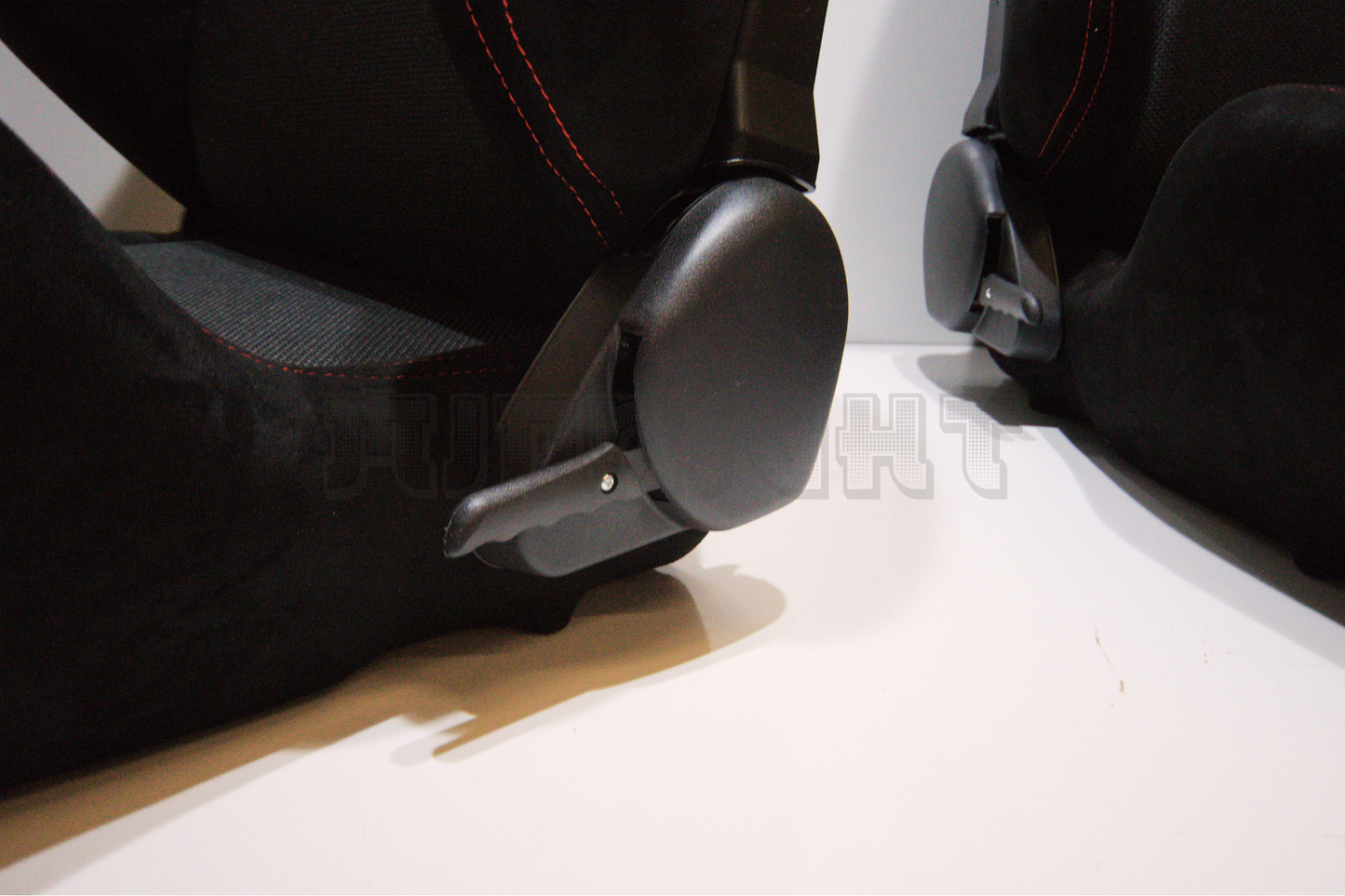 Recaro SR3 Style Black Suede Alcantara Red Stitch Reclinable Bucket Seat