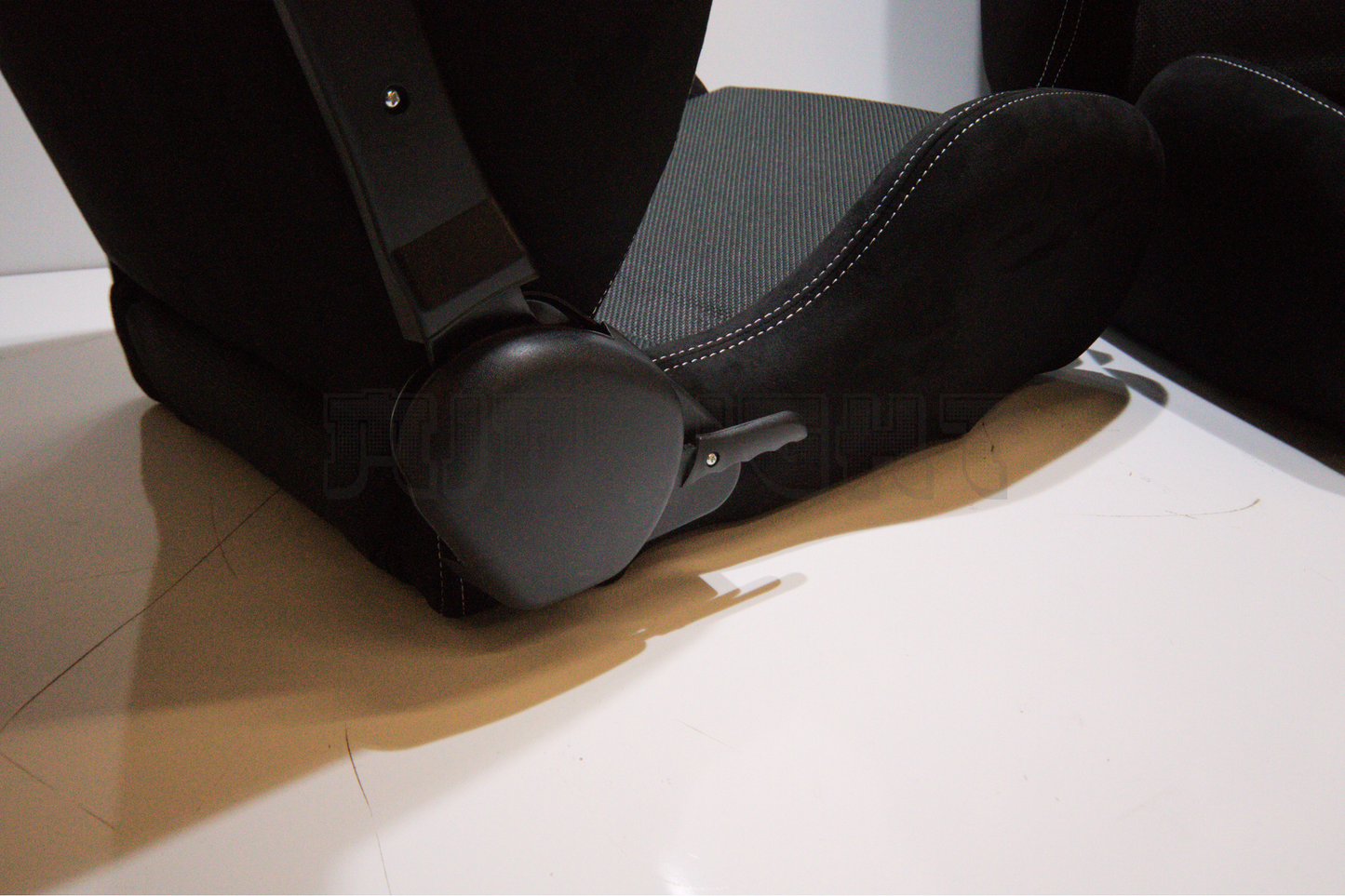Recaro MS-7 Style Black Suede Alcantara White Stitch Reclinable Bucket Seat