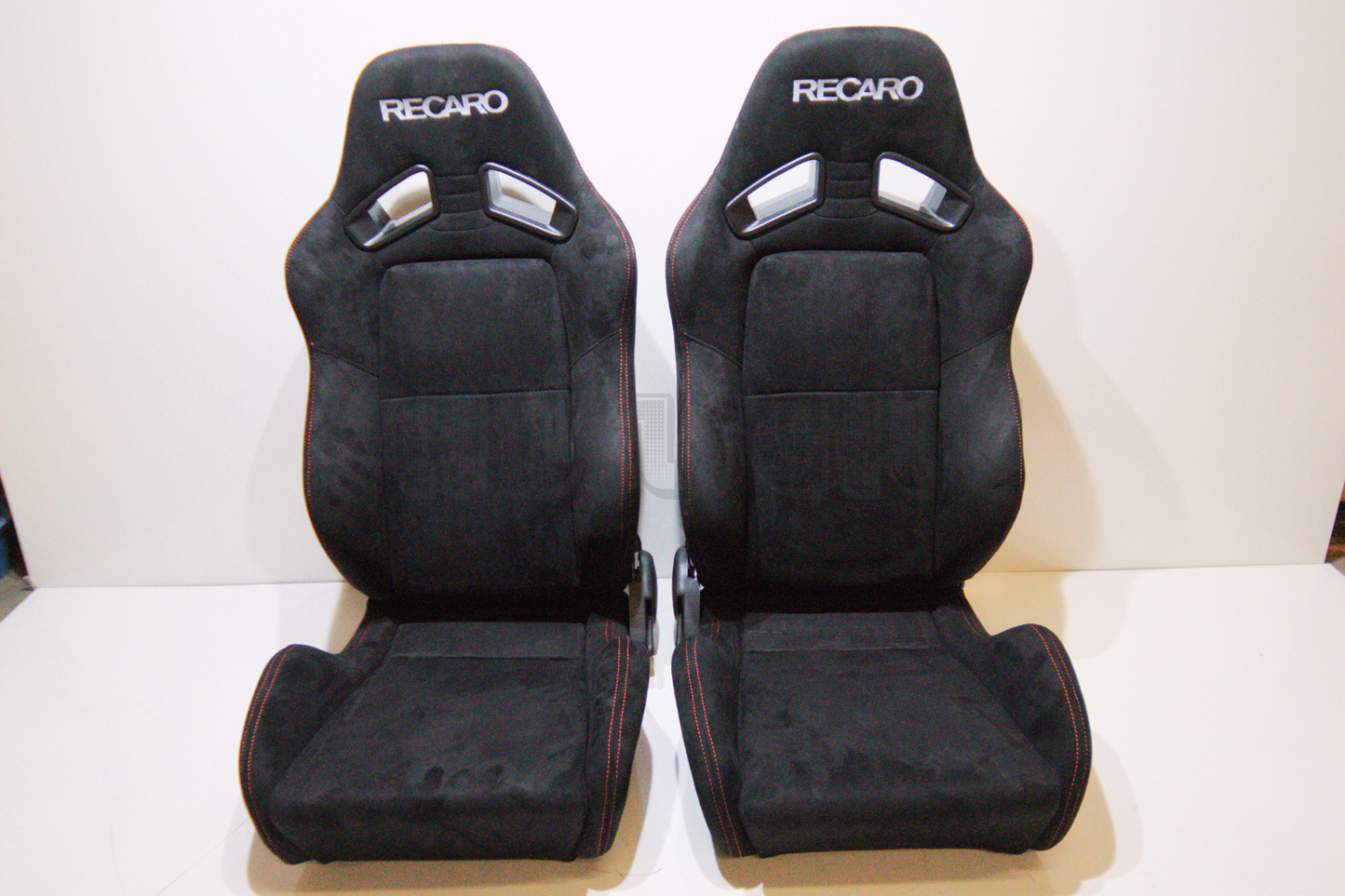 Recaro MS-7 Style Black Suede Alcantara Red Stitch Reclinable Bucket Seat