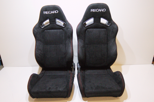 Recaro MS-7 Style Black Suede Alcantara Red Stitch Reclinable Bucket Seat
