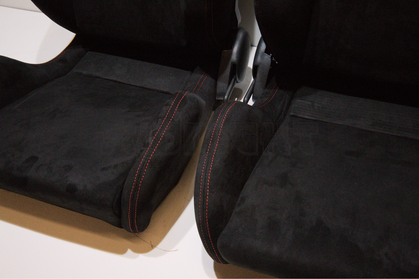 Recaro MS-7 Style Black Suede Alcantara Red Stitch Reclinable Bucket Seat