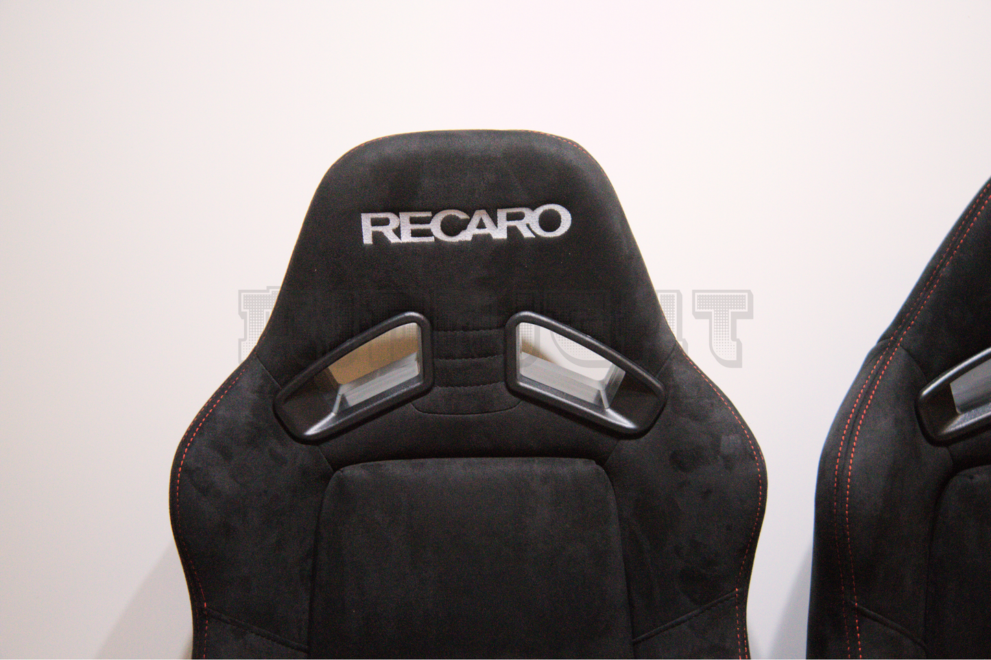 Recaro MS-7 Style Black Suede Alcantara Red Stitch Reclinable Bucket Seat