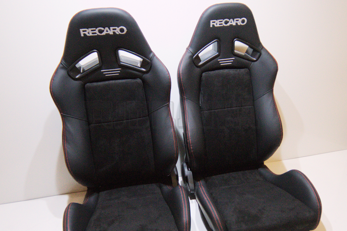 Recaro MS-7 Style Black Suede Alcantara/Leather Red Stitch Reclinable Bucket Seat