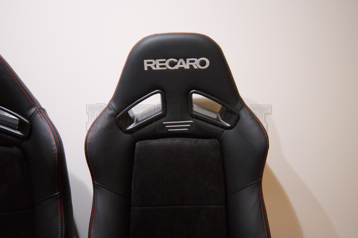 Recaro MS-7 Style Black Suede Alcantara/Leather Red Stitch Reclinable Bucket Seat