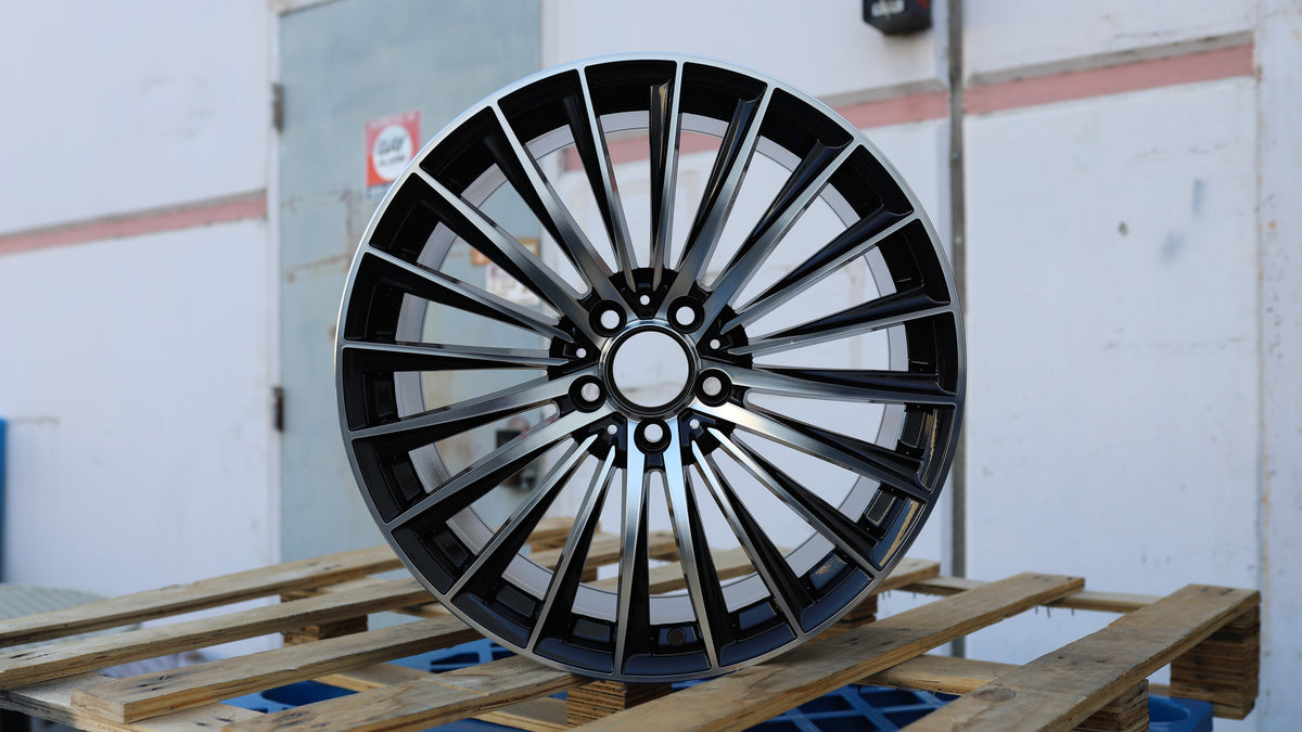19" Black Machined Face AMG Mercedes Style Wheels Staggered Set 19x8.5 +40 / 19x9.5 +45 5x112