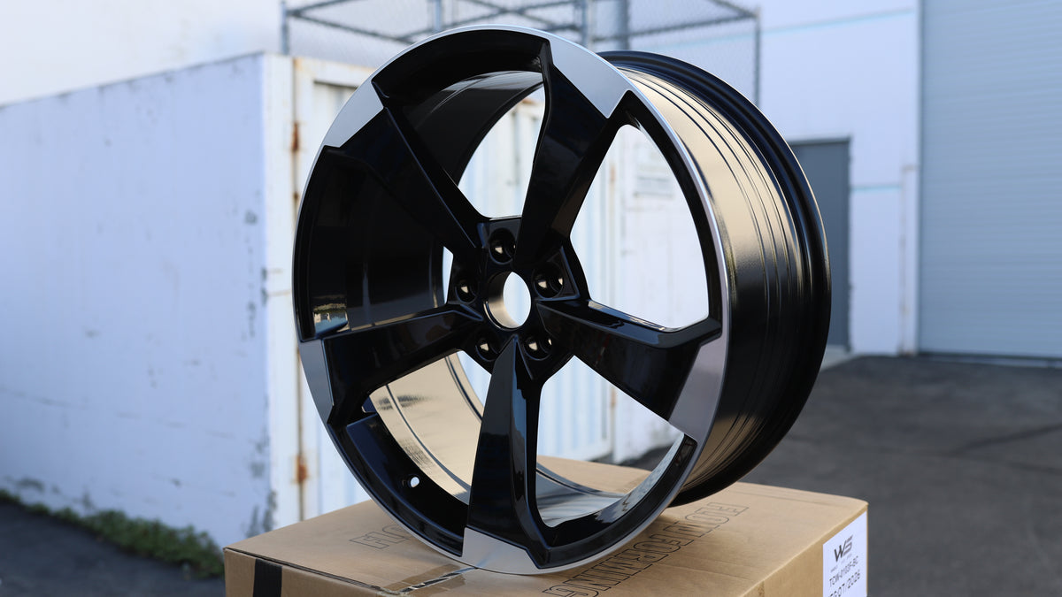 19" Black Machined Face Audi RS3 Rotor Style Wheels Set of 4 19x8.5 +35 5x112