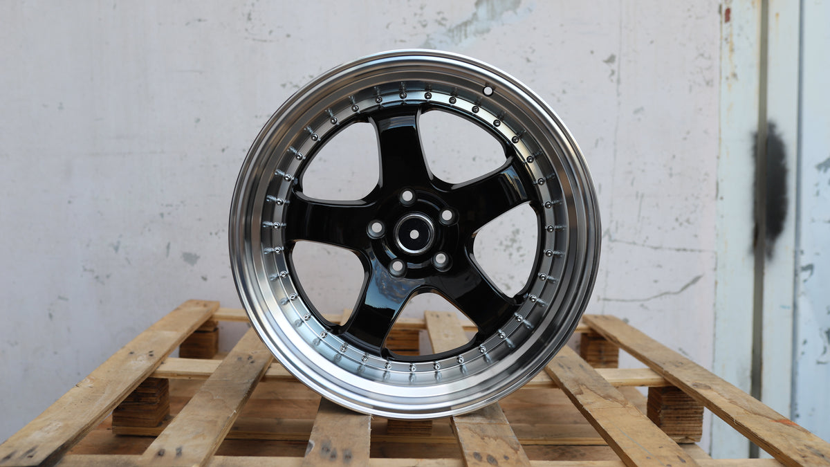 19" Black Machined Lip + Silver Rivets Work Meister Style Wheels Staggered Set 19x9.5 +22 / 19x10.5 +25 5x114.3