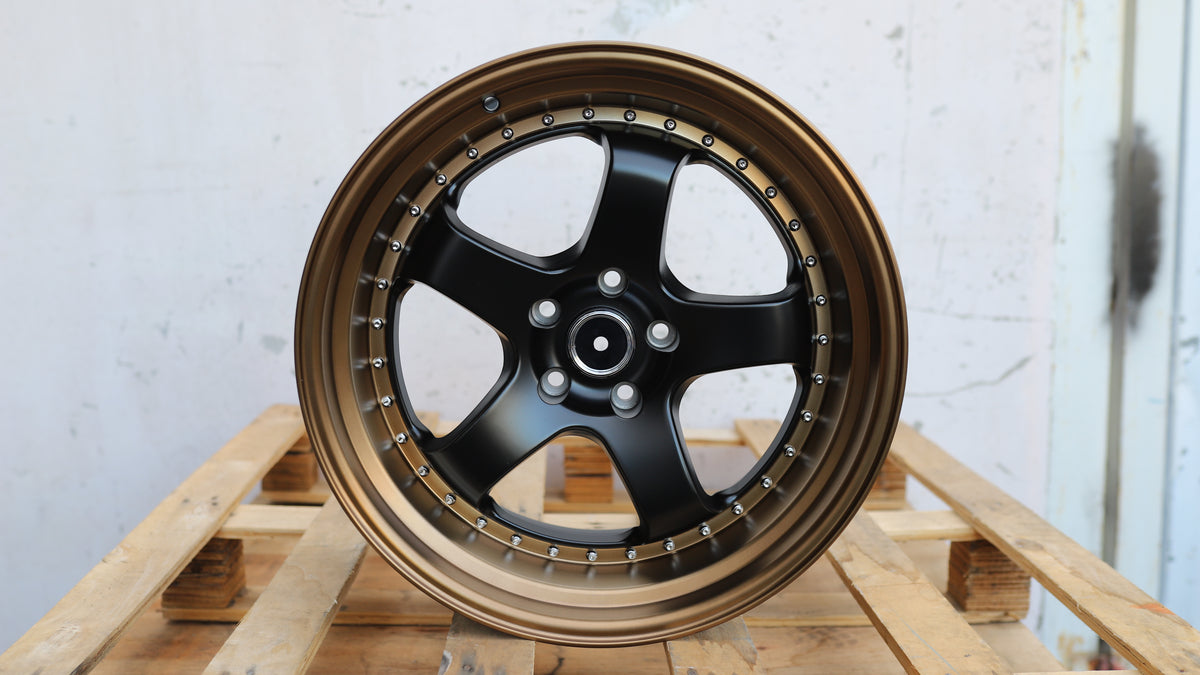 19" Matte Black Bronze Lip + Rivets Work Meister Style Wheels Staggered Set 19x9.5 +22 / 19x10.5 +25 5x114.3