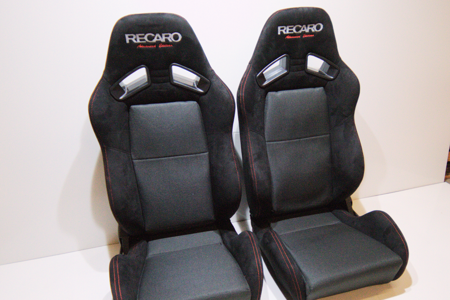 Recaro MS-7 Advanced Edition Style Black Suede Alcantara Red Stitch Reclinable Bucket Seat