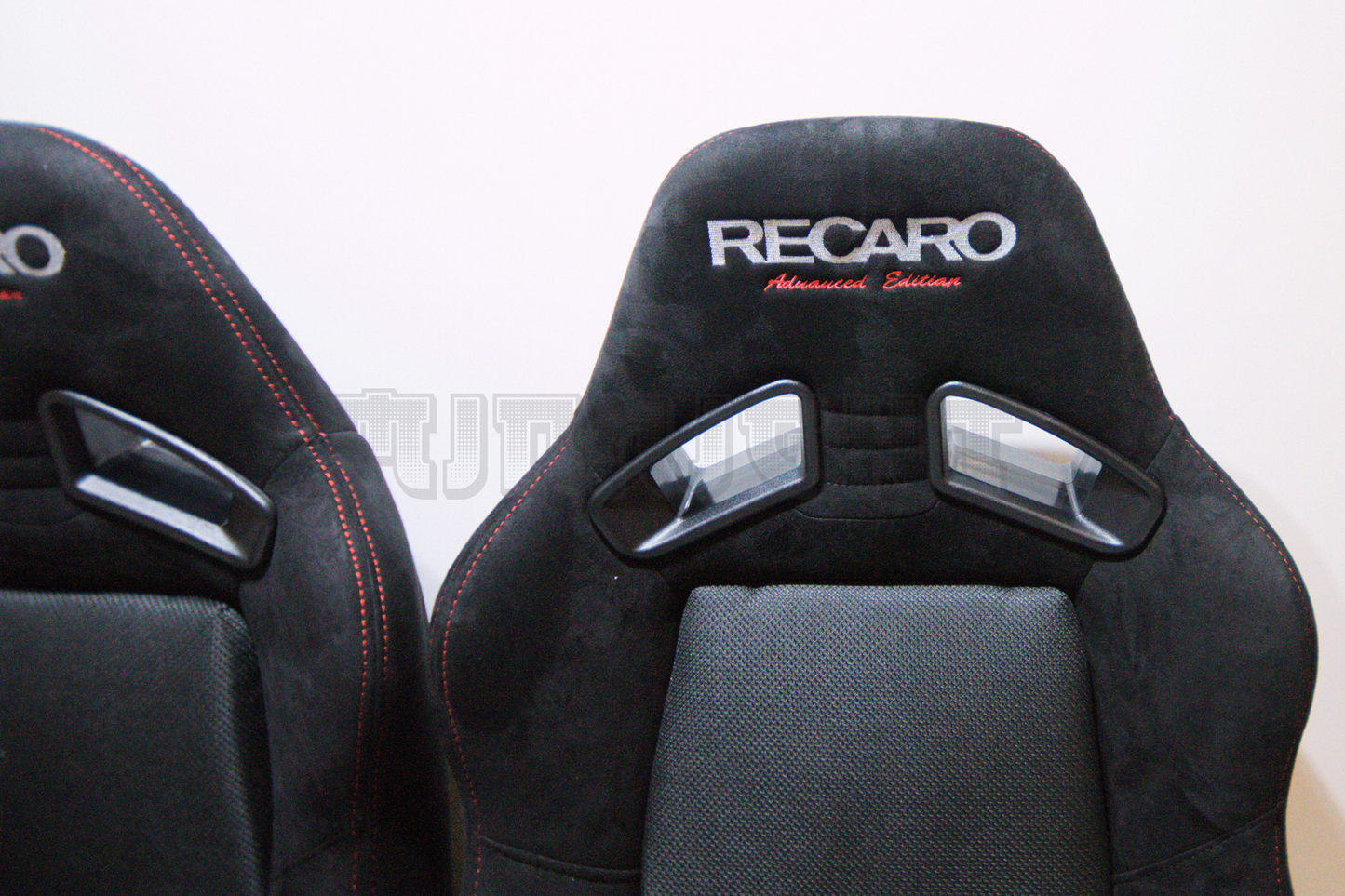 Recaro MS-7 Advanced Edition Style Black Suede Alcantara Red Stitch Reclinable Bucket Seat