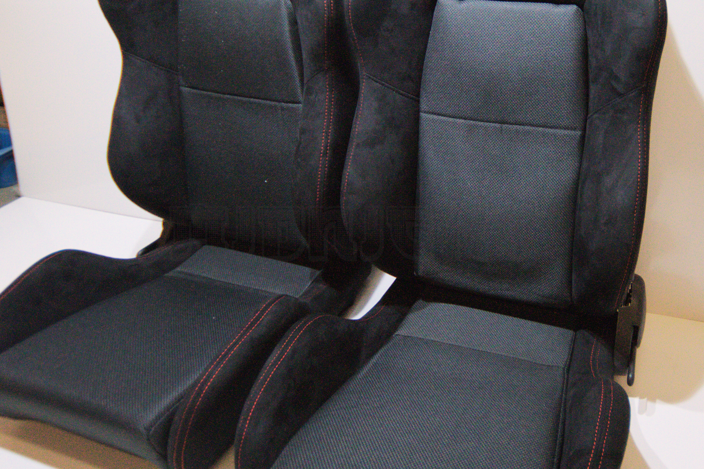 Recaro MS-7 Advanced Edition Style Black Suede Alcantara Red Stitch Reclinable Bucket Seat
