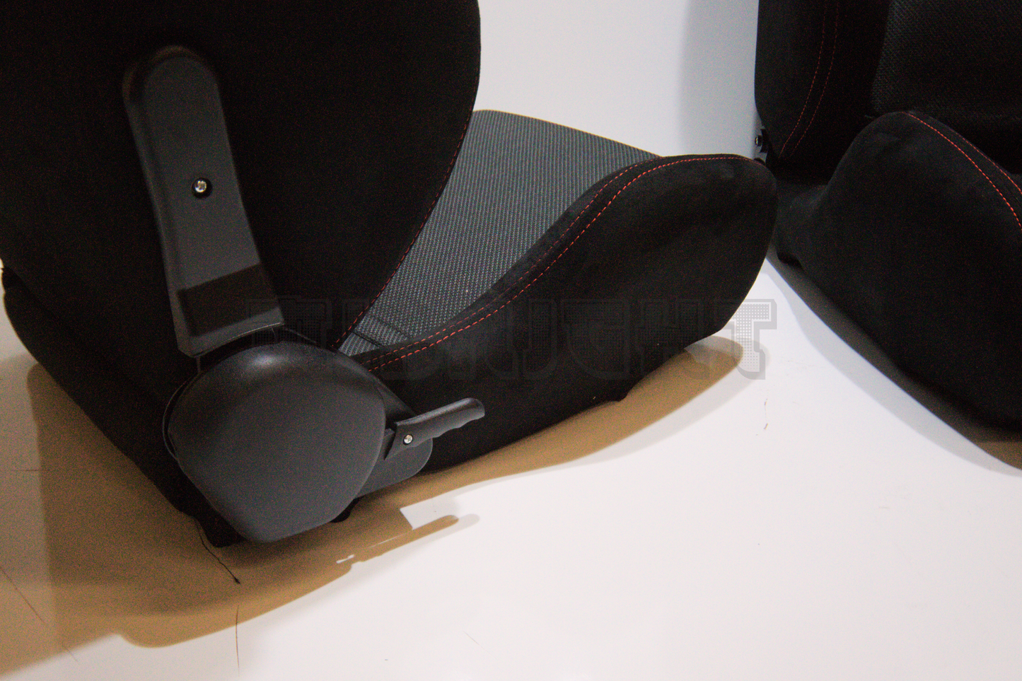 Recaro MS-7 Advanced Edition Style Black Suede Alcantara Red Stitch Reclinable Bucket Seat