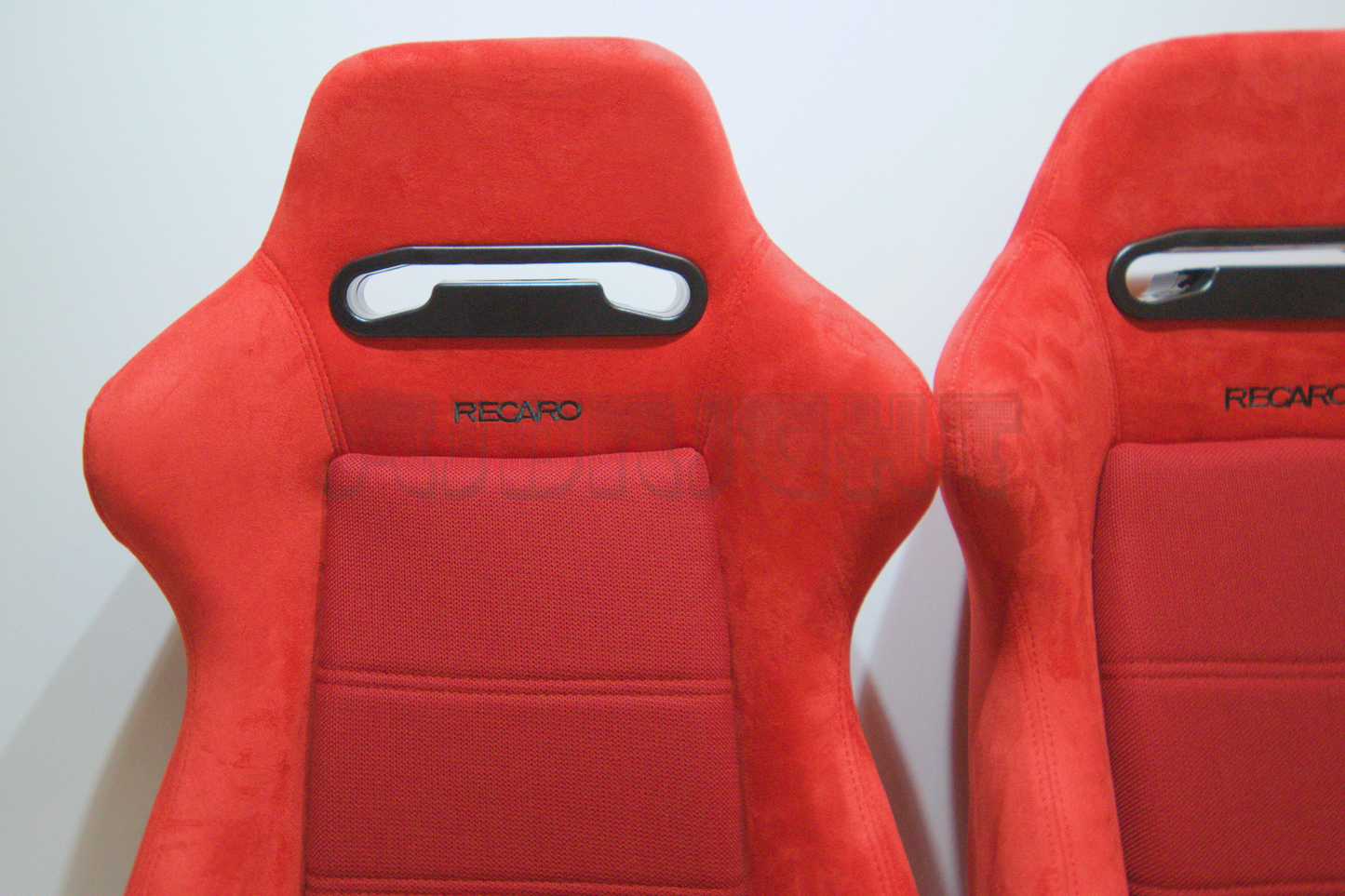Recaro SR3 Style Red Suede Alcantara Black Embroidery Reclinable Bucket Seat