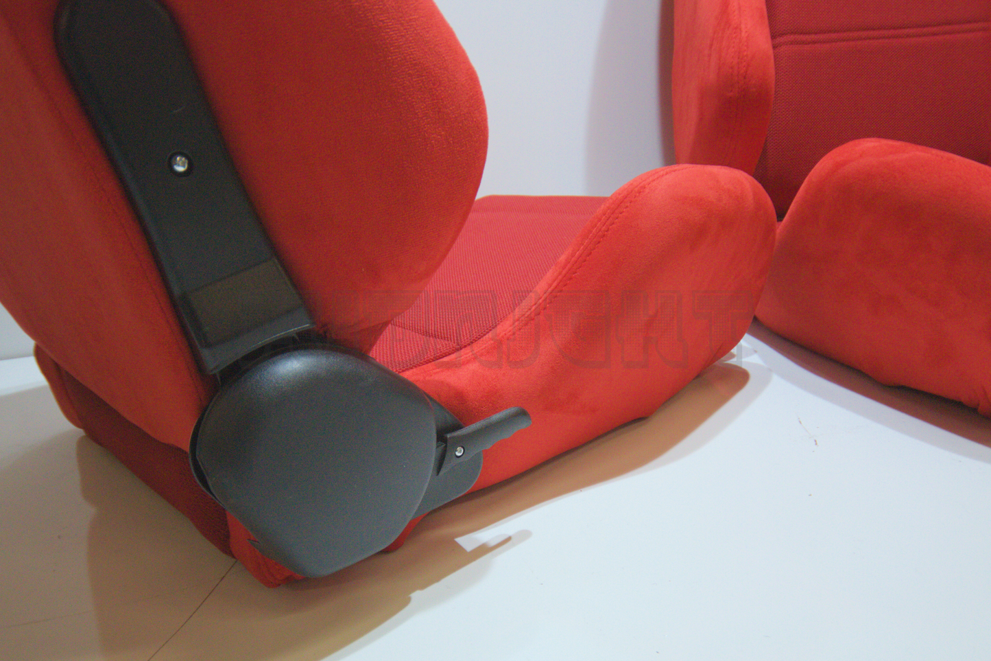 Recaro SR3 Style Red Suede Alcantara Black Embroidery Reclinable Bucket Seat