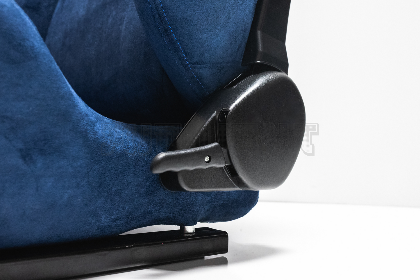 Recaro SR3 Style Blue Suede Alcantara White Embroidery Reclinable Bucket Seat