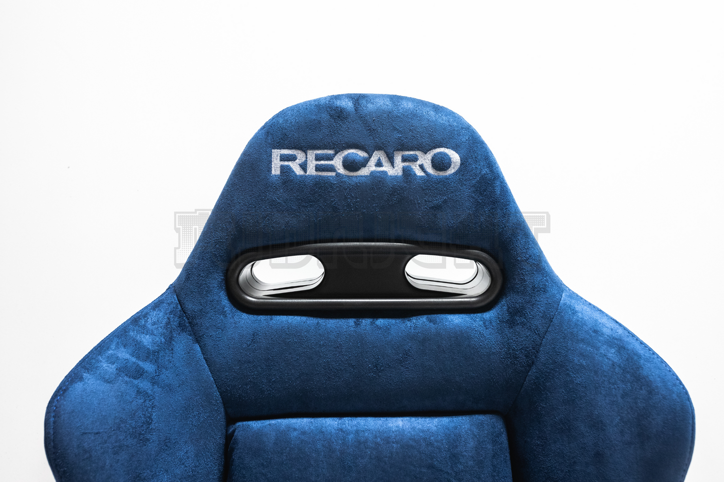 Recaro SR3 Style Blue Suede Alcantara White Embroidery Reclinable Bucket Seat