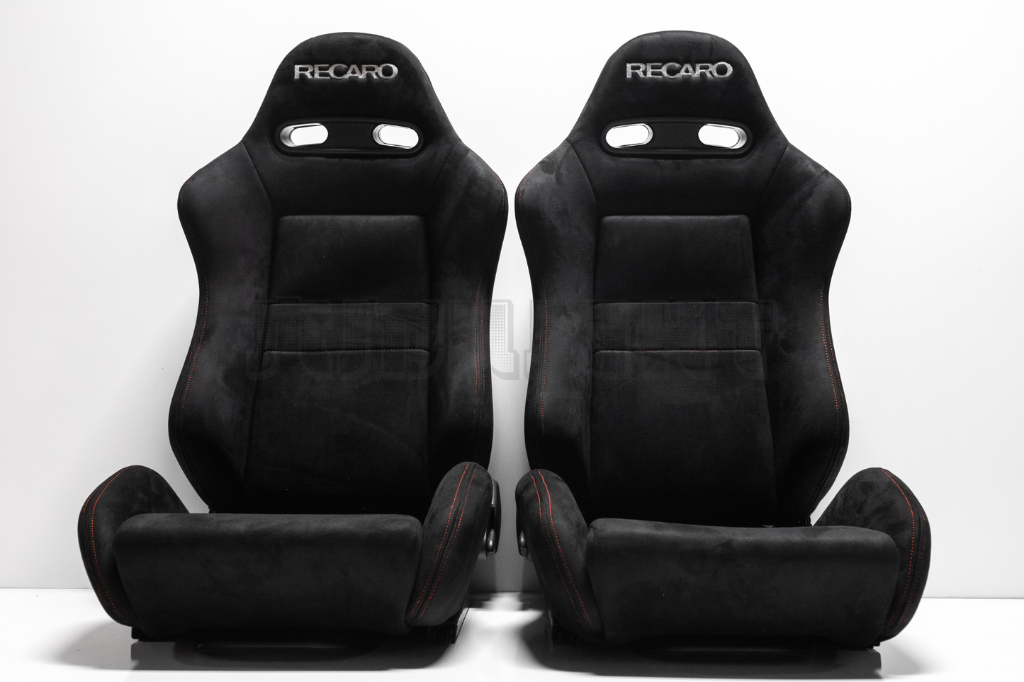 Recaro SR3 Style Black Suede Alcantara White Embroidery Reclinable Bucket Seat
