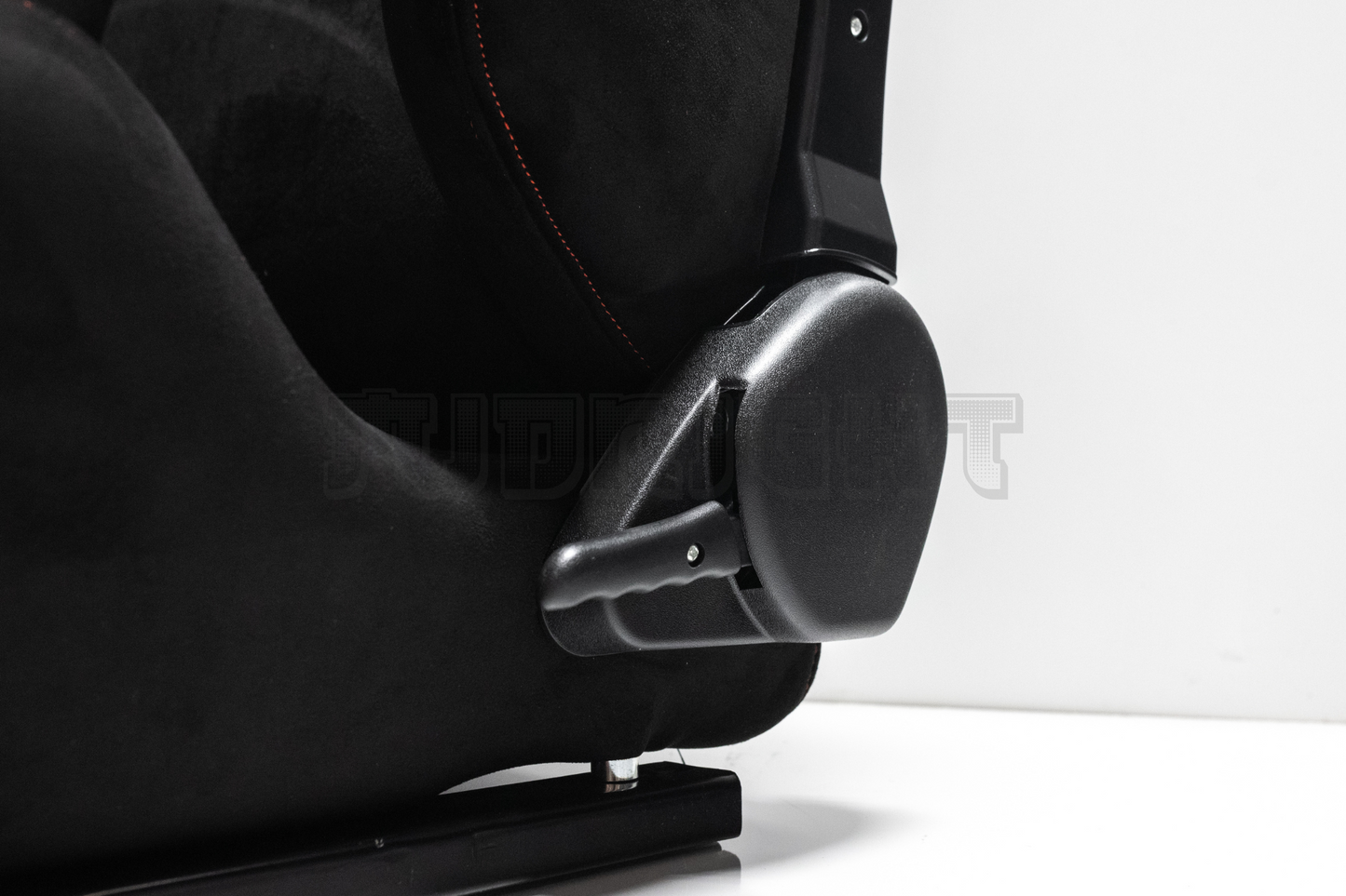 Recaro SR3 Style Black Suede Alcantara White Embroidery Reclinable Bucket Seat