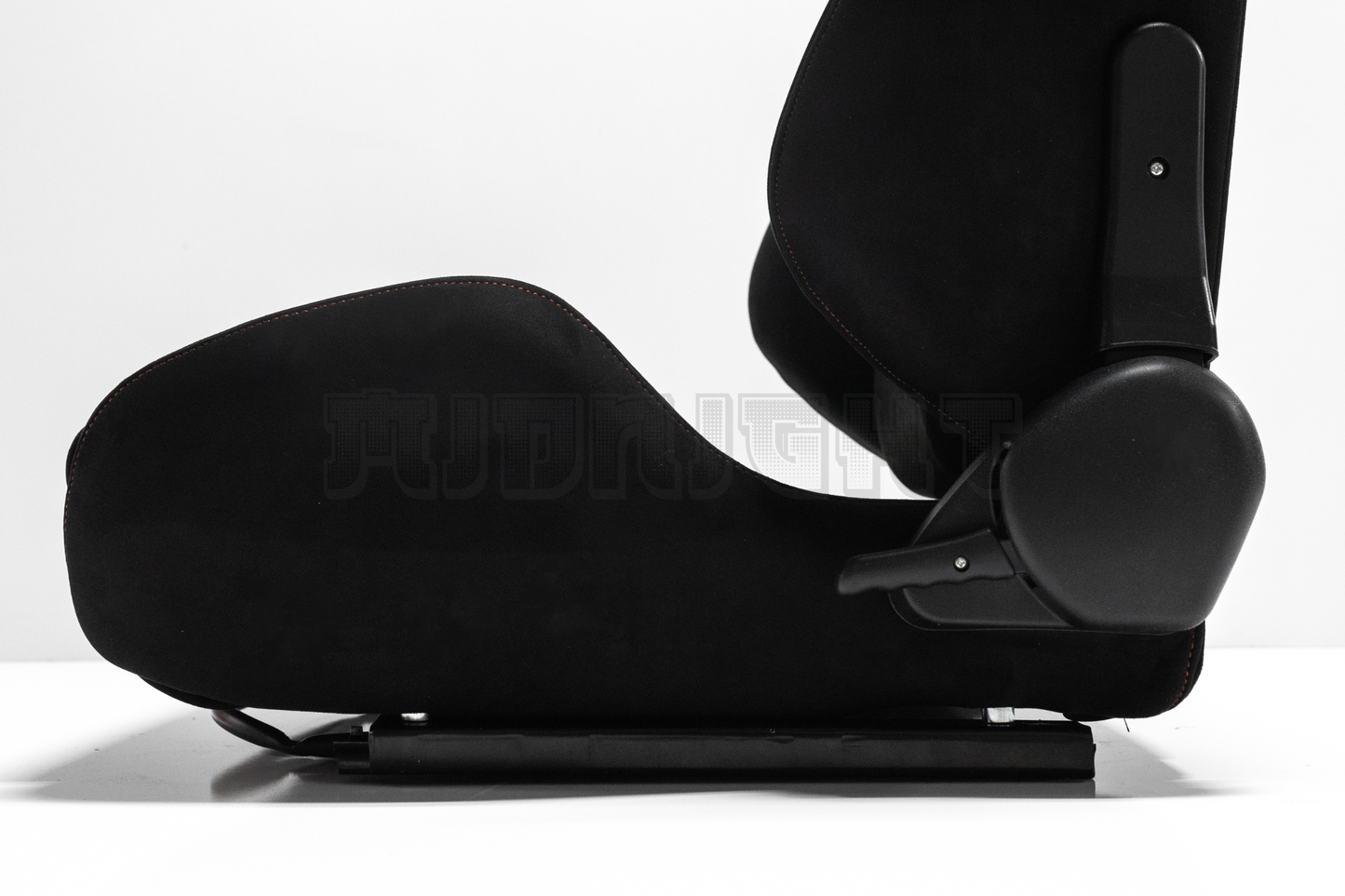Recaro SR3 Style Black Suede Alcantara White Embroidery Reclinable Bucket Seat
