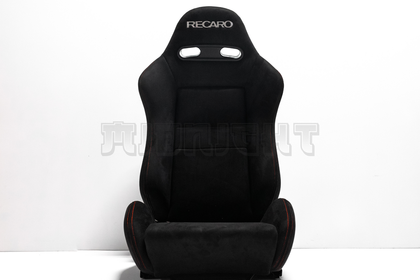 Recaro SR3 Style Black Suede Alcantara White Embroidery Reclinable Bucket Seat