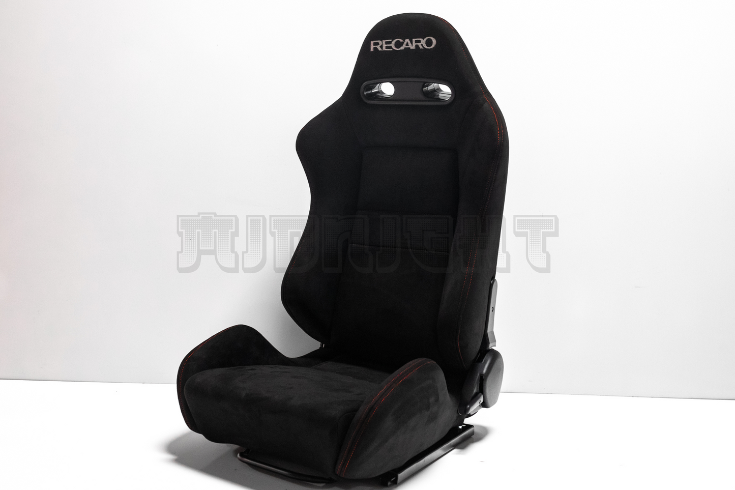 Recaro SR3 Style Black Suede Alcantara White Embroidery Reclinable Bucket Seat