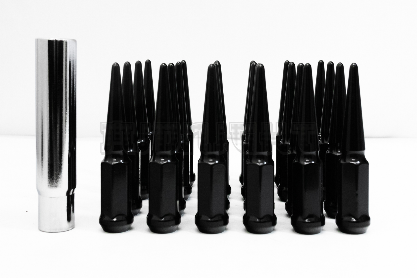 24Pcs Spike BLACK Lug Nuts 14x1.5 4.4" Fit Chevy Silverado 1500 Tahoe CHEVY W/ Key