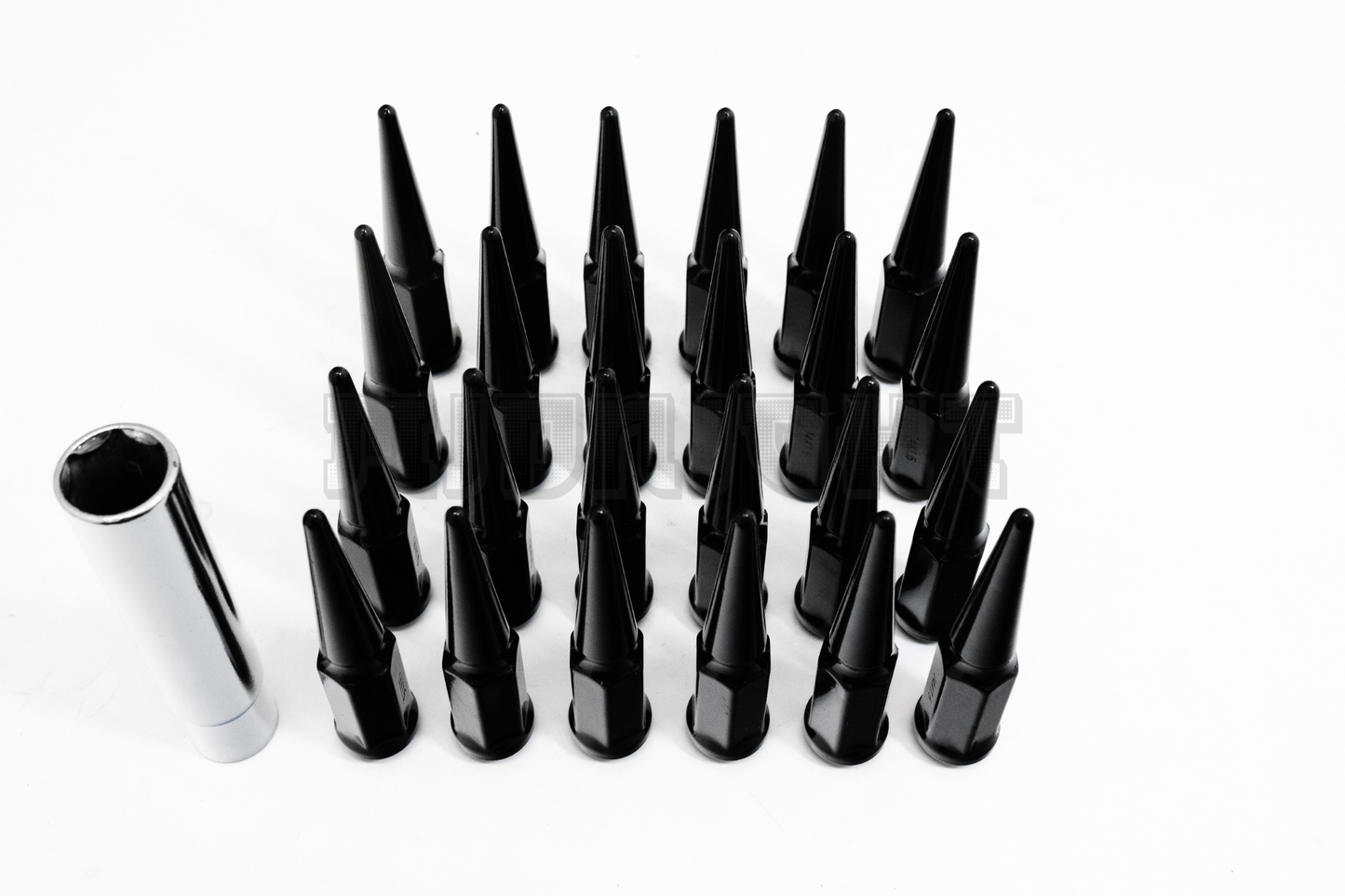 24Pcs Spike BLACK Lug Nuts 14x1.5 4.4" Fit Chevy Silverado 1500 Tahoe CHEVY W/ Key