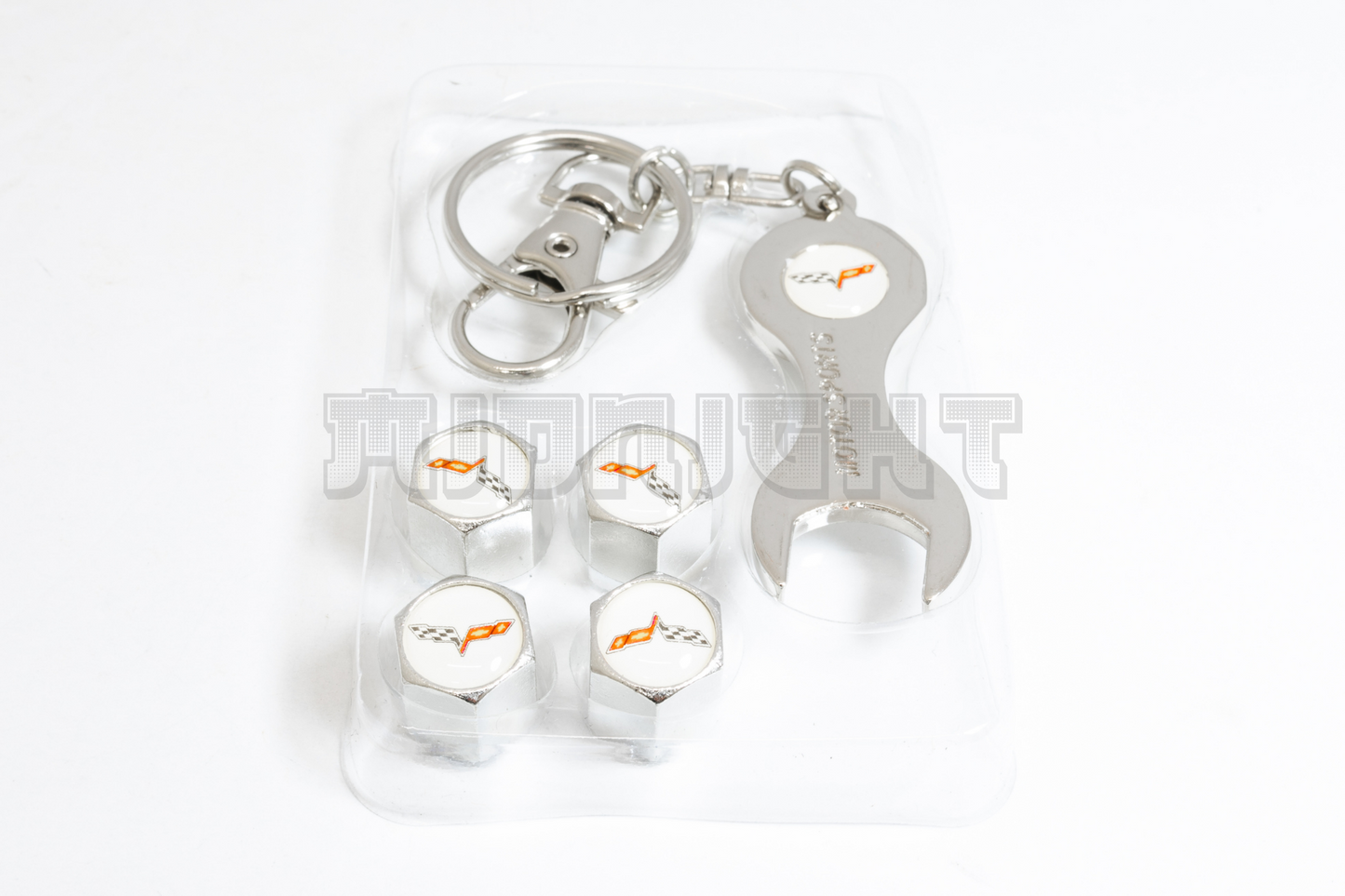 Chevrolet Corvette Valve Stem Caps With Wrench Keychain