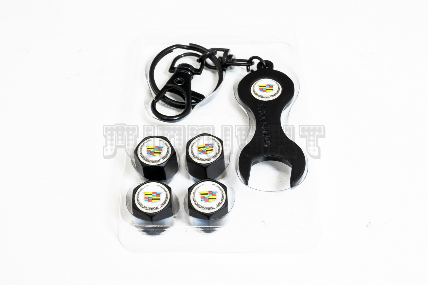 Cadillac Valve Stem Caps With Wrench Keychain