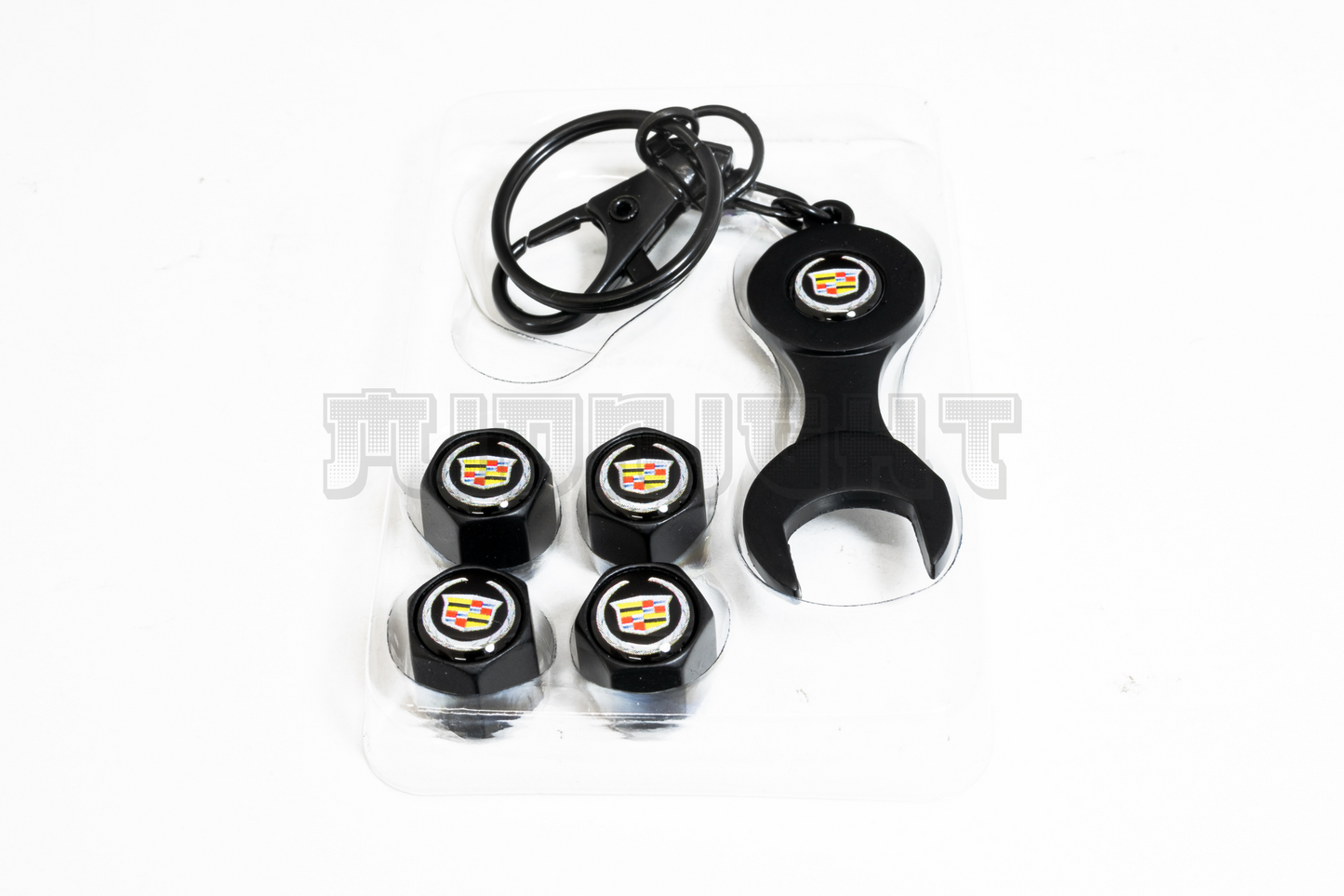 Cadillac Valve Stem Caps With Wrench Keychain