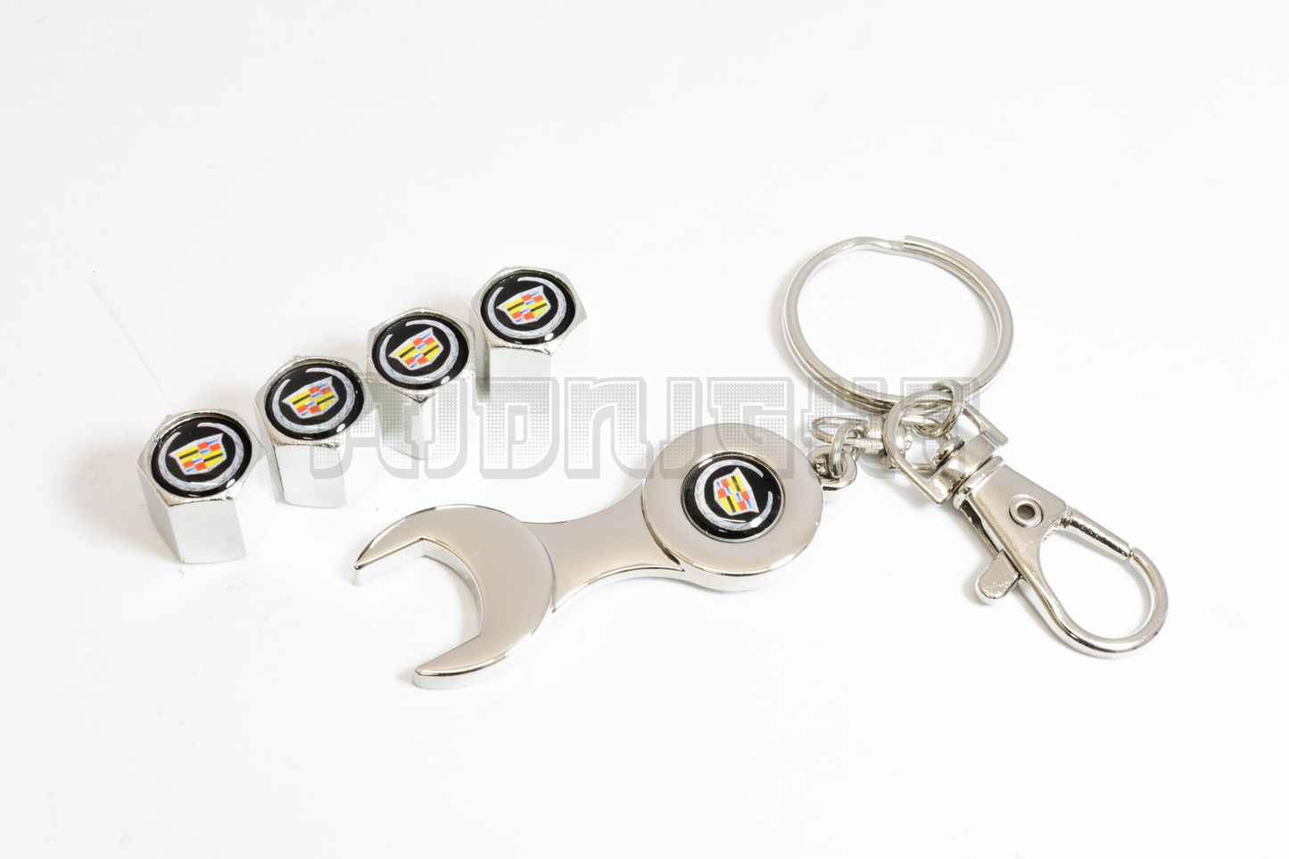 Cadillac Valve Stem Caps With Wrench Keychain