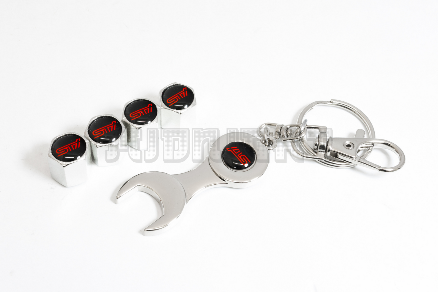 Subaru STI Valve Stem Caps With Wrench Keychain
