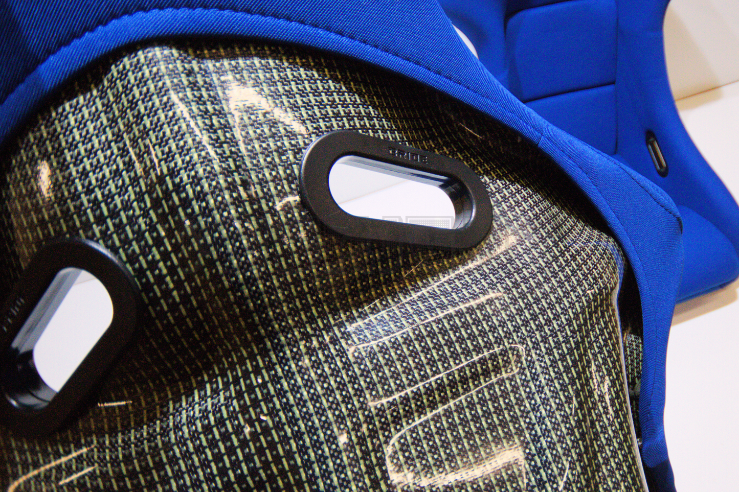 Bride Zeta III Carbon Kevlar Style Blue Fabric Fixed Back Seat