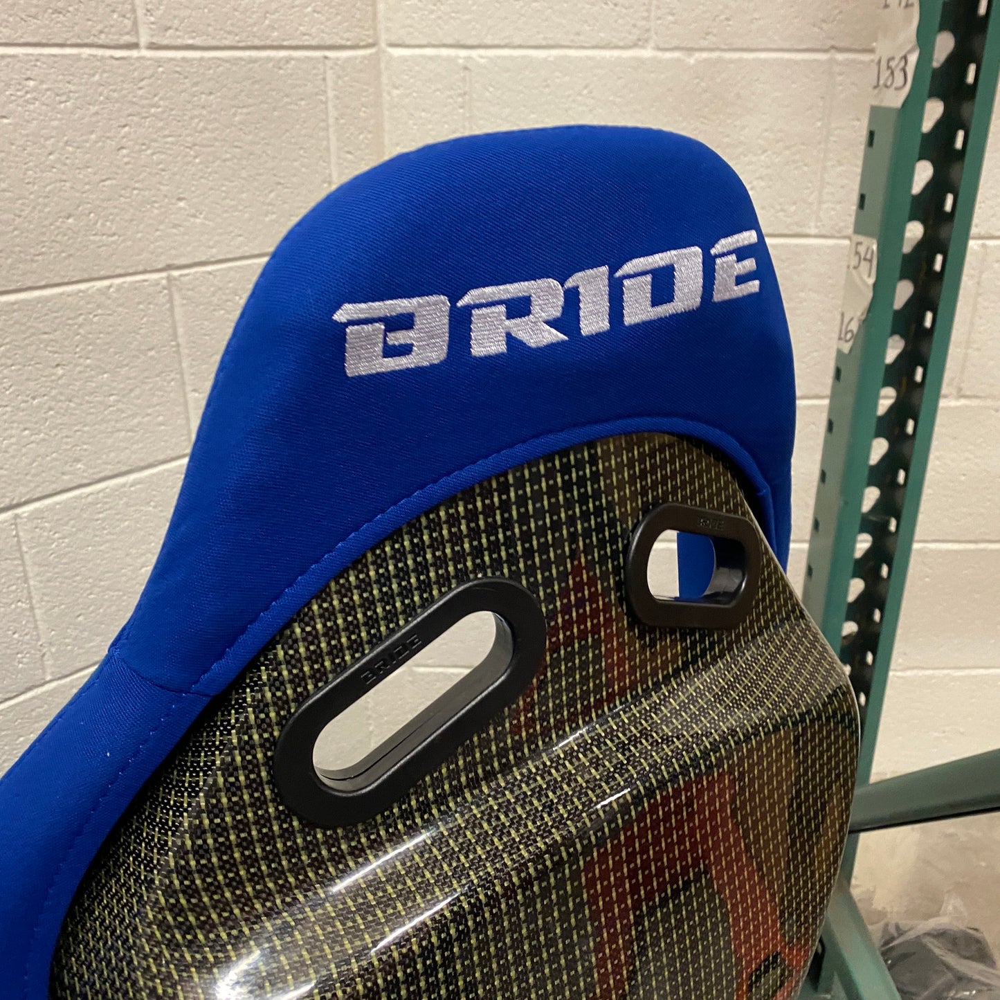 Bride Stradia I Style Blue Gradient Cloth Reclinable Carbon Kevlar Back Bucket Seat