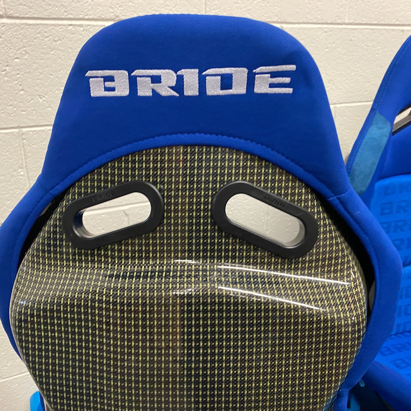 Bride Stradia I Style Blue Gradient Cloth Reclinable Carbon Kevlar Back Bucket Seat