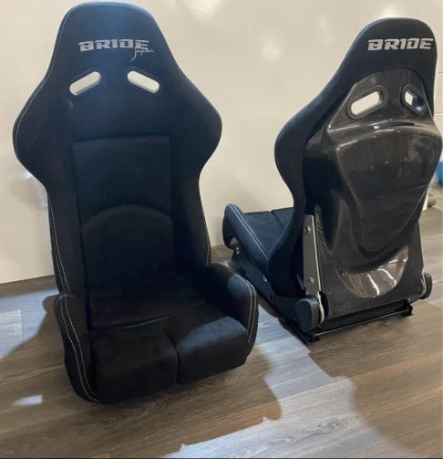 Bride Japan Seats Suede Edition with real carbon fiber back Recliner Black Seat Set.
