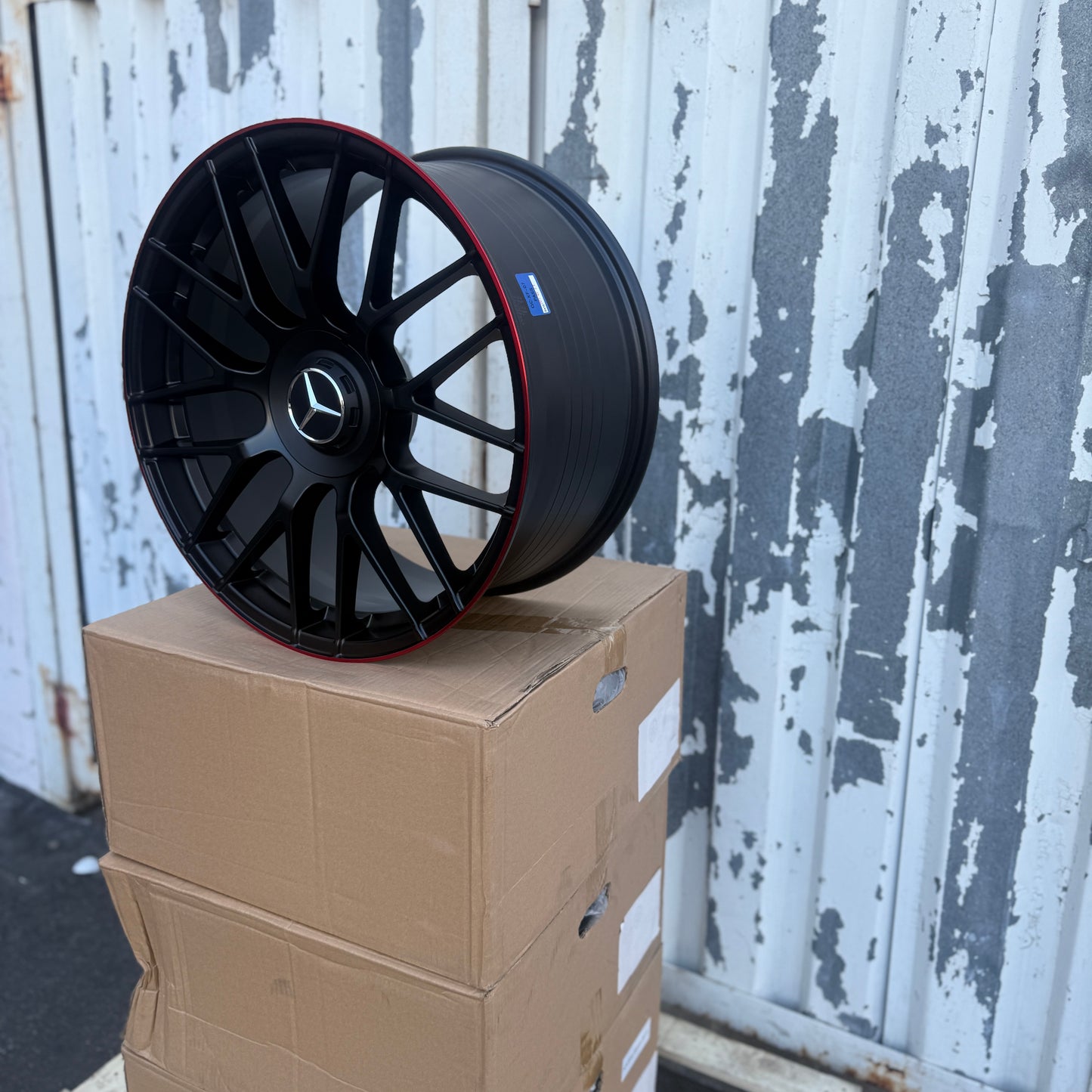 19" Matte Black/Red Lip Mercedes AMG Style Wheels Rims 19x9.5 +43 5x112 CB66.6