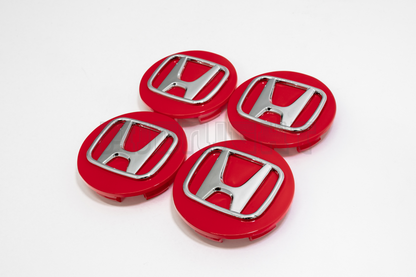 Set Of Four Honda Red & Chrome Center Hub Caps