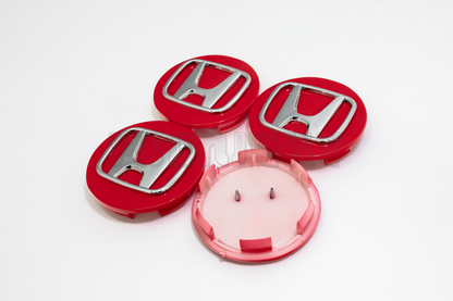 Set Of Four Honda Red & Chrome Center Hub Caps