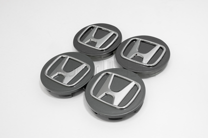 Set Of Four Honda Gray & Chrome Center Hub Caps