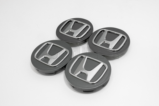 Set Of Four Honda Gray & Chrome Center Hub Caps