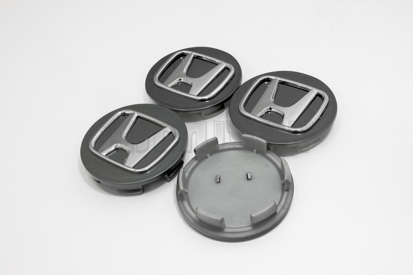 Set Of Four Honda Gray & Chrome Center Hub Caps