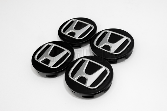 Set Of Four Honda Black & Chrome Center Hub Caps