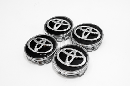 Set Of Four Toyota Black & Chrome Wheel Center Hub Caps