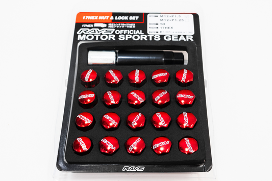 Rays 17 HEX Style Red Racing Composite Formula Hexagon Lug Nut & Lock Set M12xP1.25 / M12x1.5