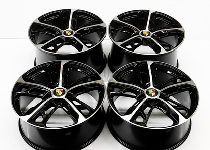 22" Gloss Black Machined Wheels For Porsche (5x130) Staggered Set 22x9.5/11.5