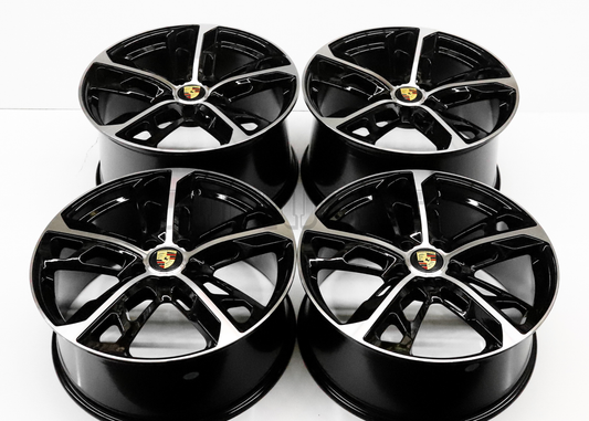 22" Gloss Black Machined Wheels For Porsche (5x130) Staggered Set 22x9.5/11.5